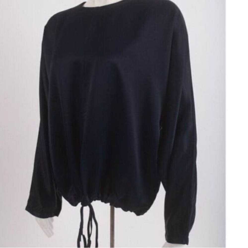 Zara Satin Like Navy Drawstring Top Sz XS